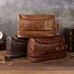 Personalized Men's Leather Toiletry Bag Birthday, Christmas, Anniversary Gift for Him CH07 896692