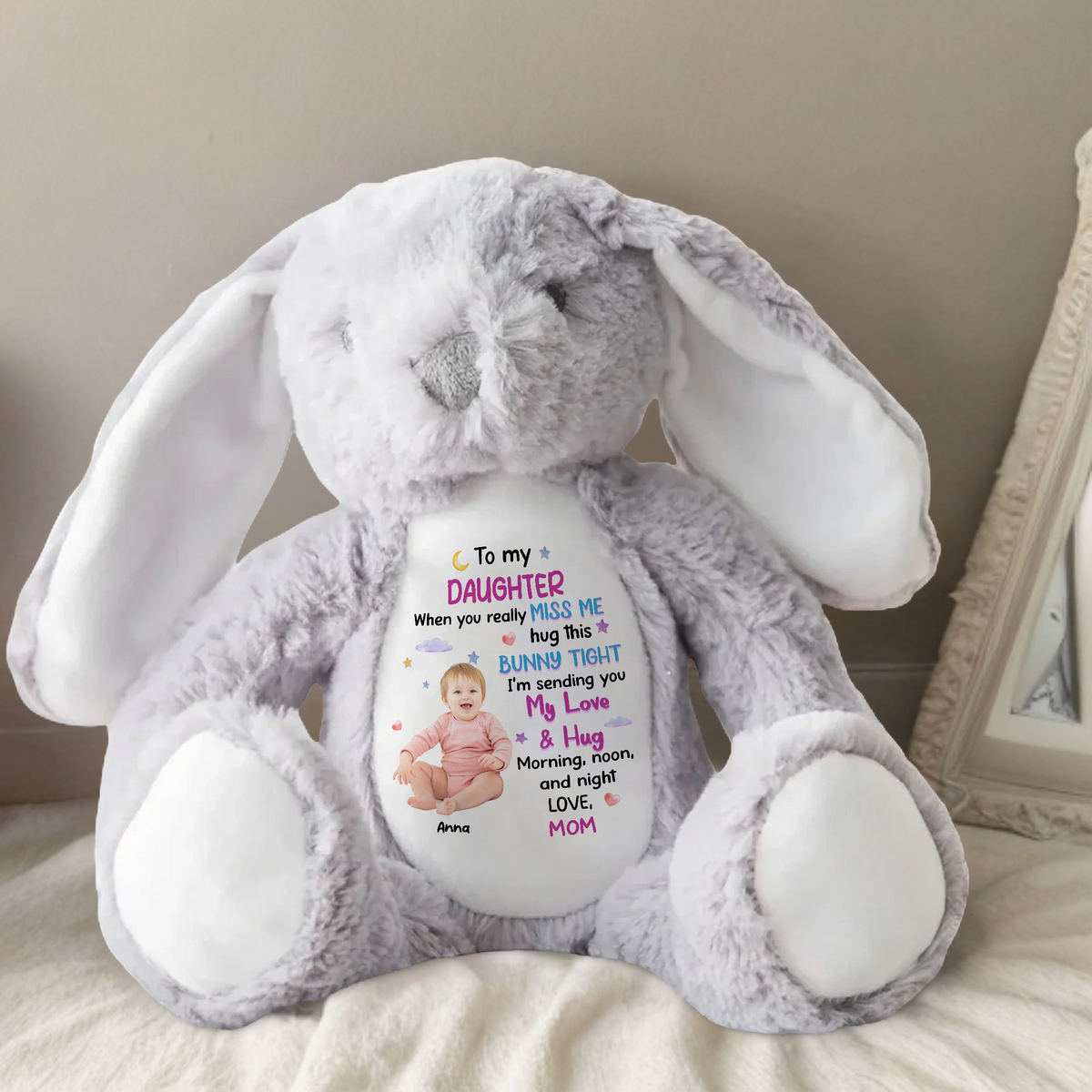 Custom Photo To My Daughter Granddaughter Bunny Plush Gift From Mom Grandma CH07 895302