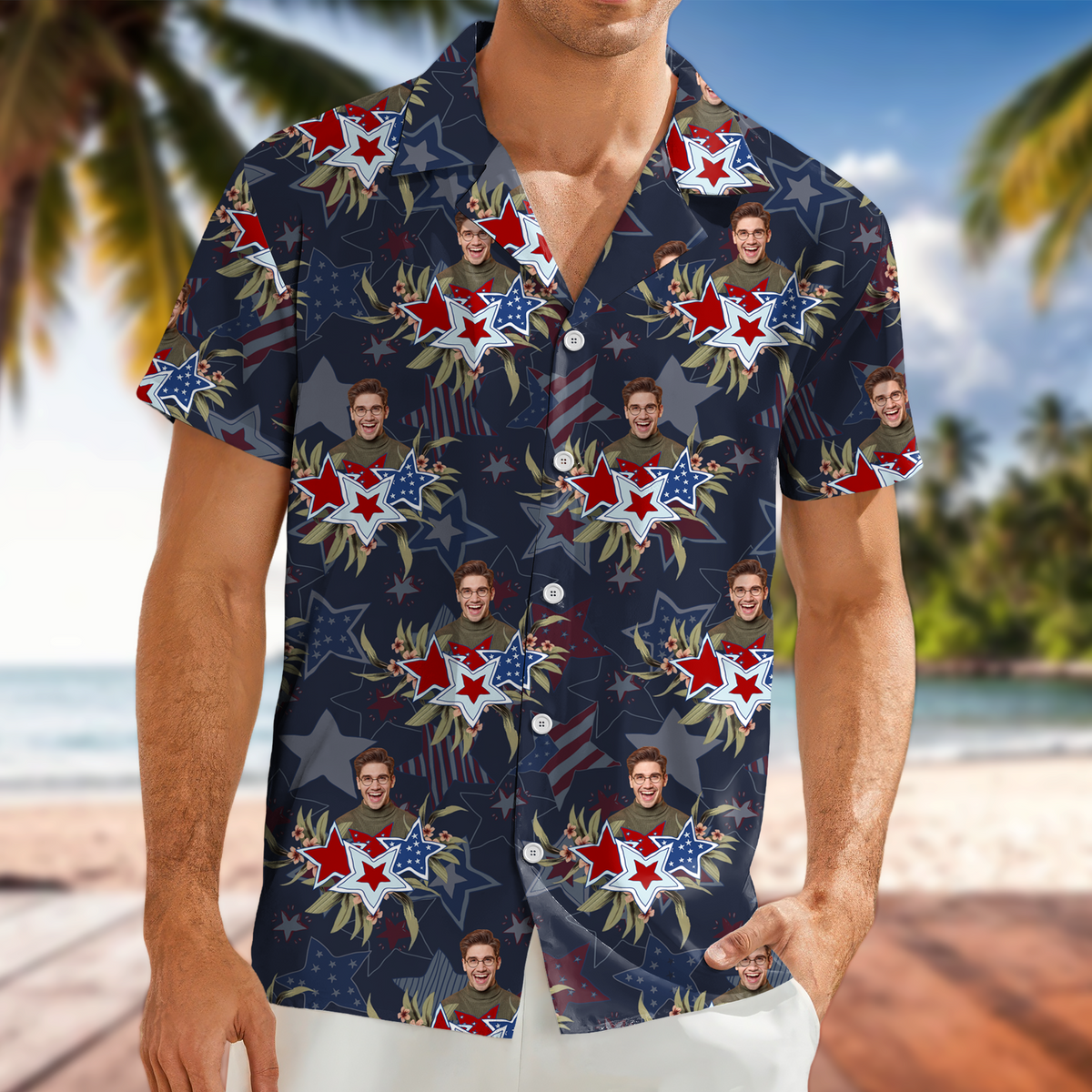 Custom Photo Patriotic Stars Independence Day Hawaii Shirt LM32 893437