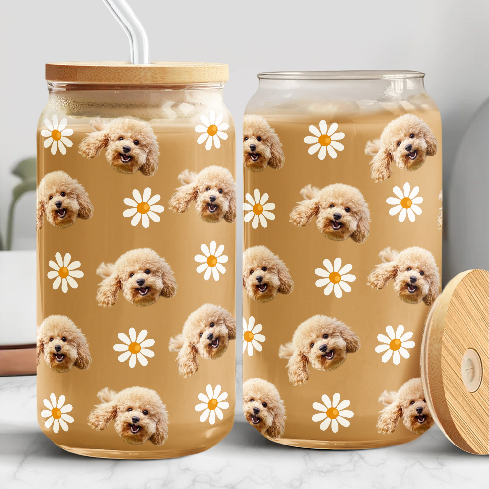 Custom Face Photo With Icon Dog Glass Can With Lid TH10 892449