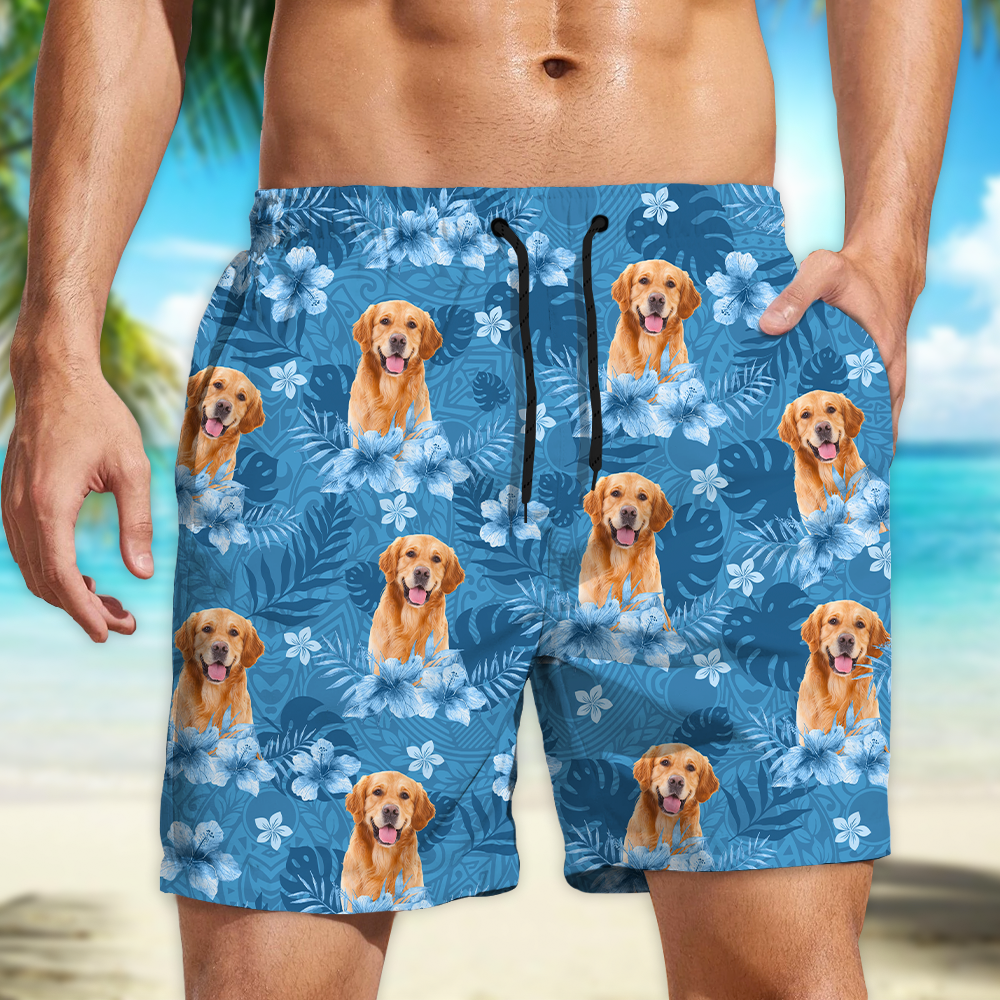 Custom Photo Dog Lovers Summer Tropical Vibe - Personalized Beach Short LM32 893687