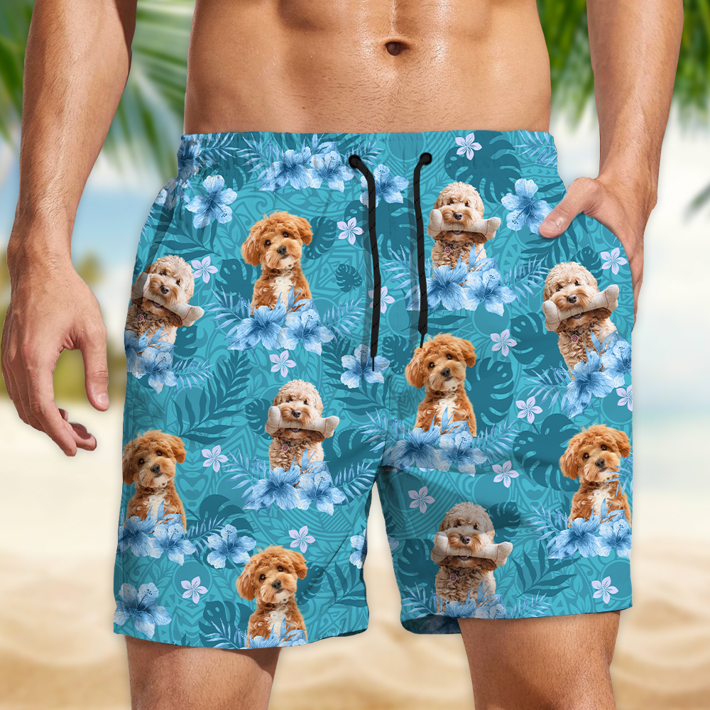 Custom Photo Dog Lovers Summer Tropical Vibe - Personalized Beach Short LM32 893687
