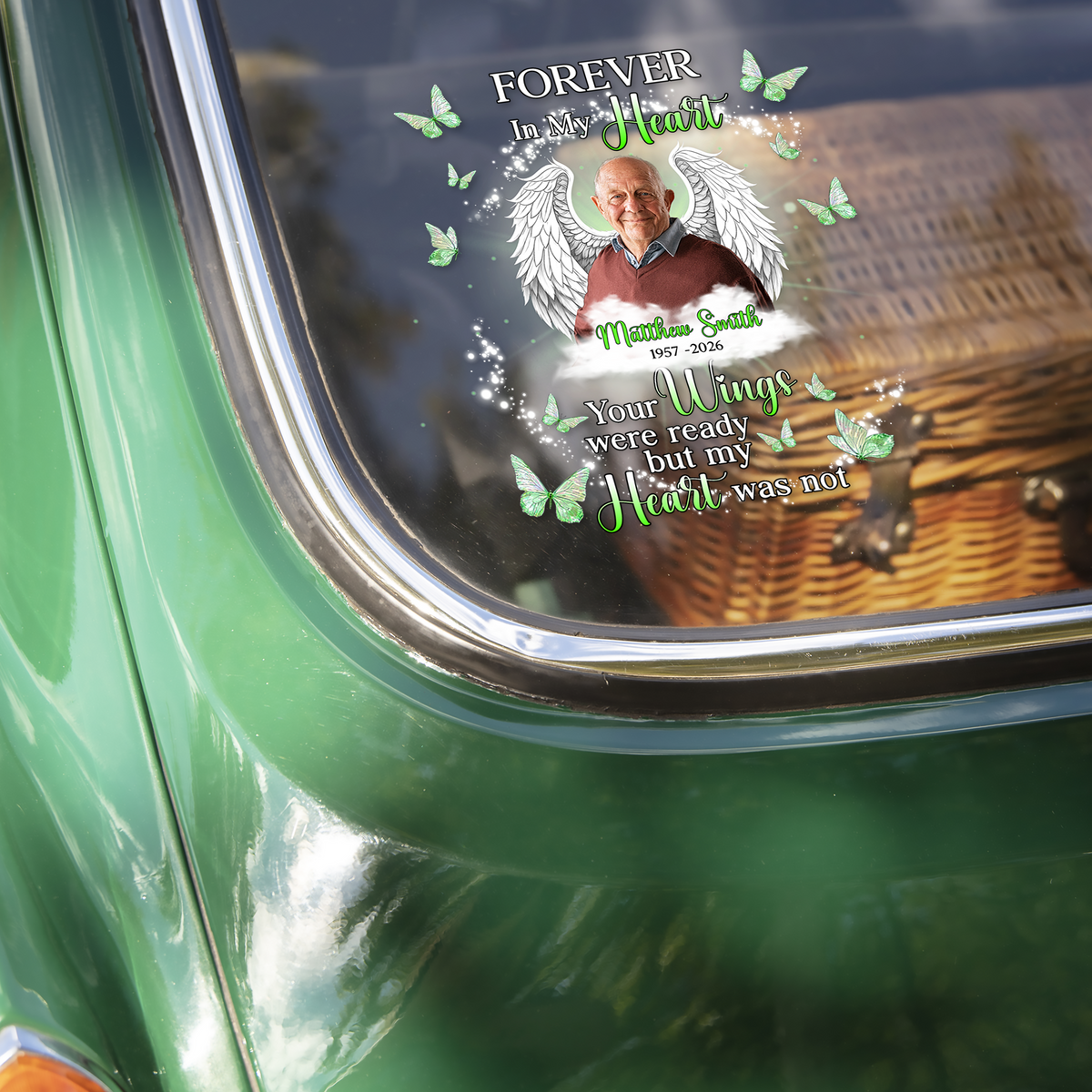 Custom Photo Wings Forever In My Heart Memorial Car Window Decal Sticker HA75 921074