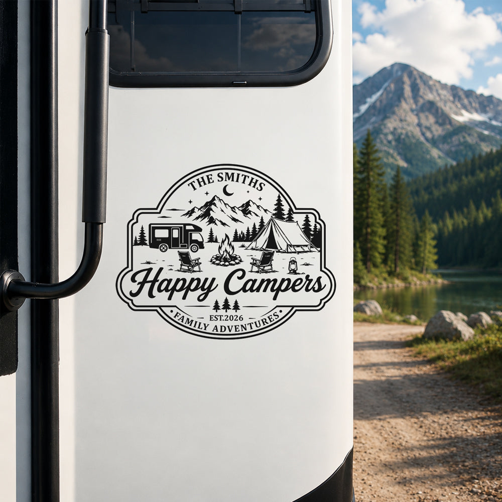 Custom Family Name Happy Campers RV Decal Sticker Camping Family Gift LM32 669487