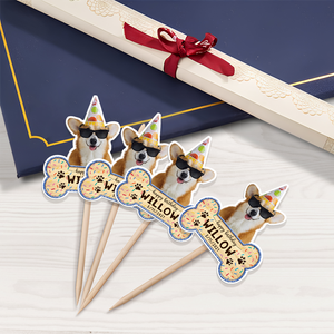 Custom Dog Photo With Bone Cupcake Toppers For Dog Birthday HO82 893664