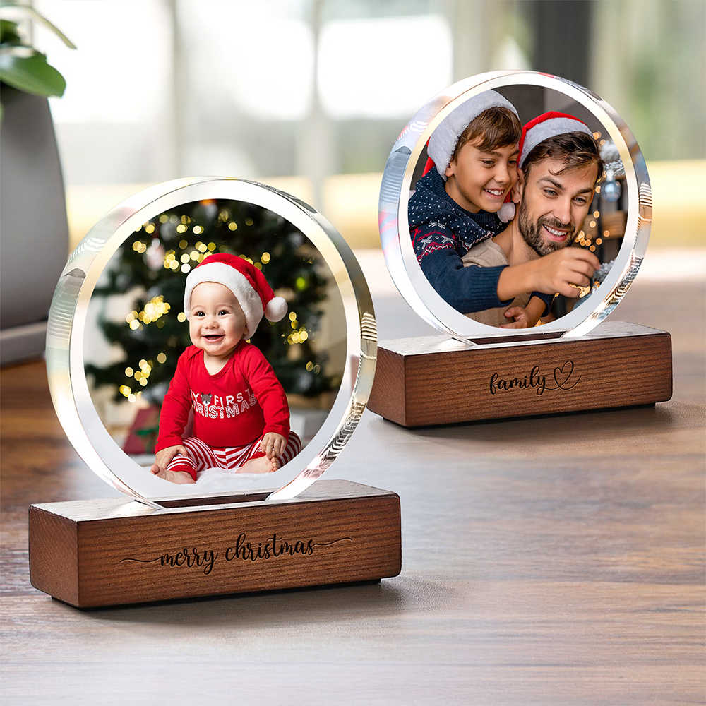 Custom Dad & Kid Photo Round Acrylic Frame Block Father's Day Gift For Dad HA75 892378
