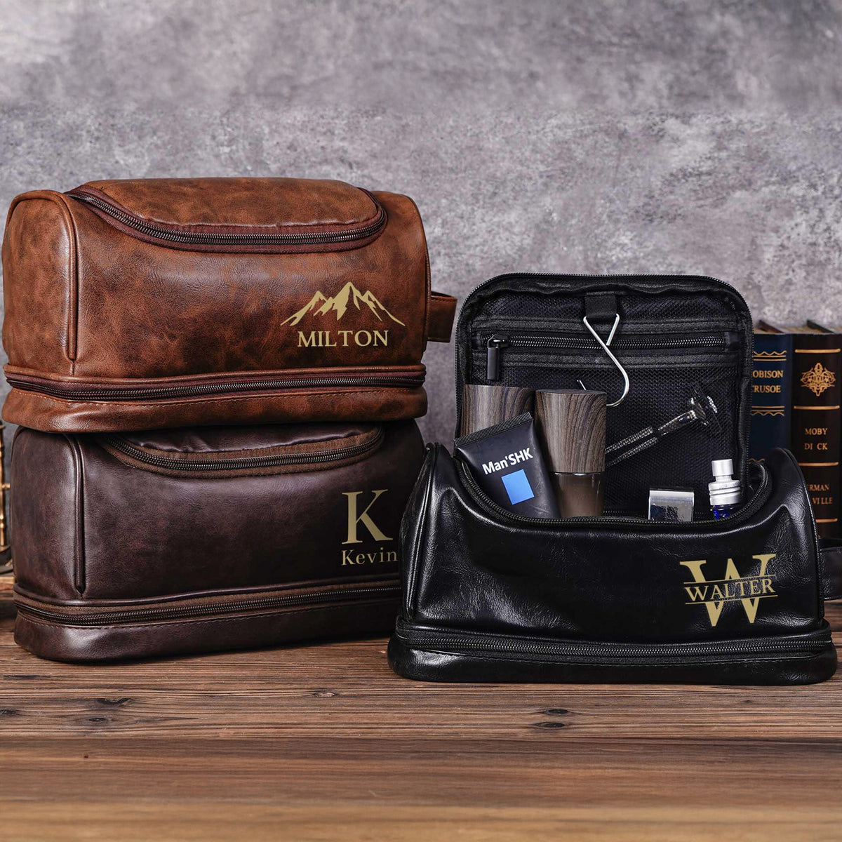 Personalized Men's Leather Toiletry Bag Birthday, Christmas, Anniversary Gift for Him CH07 896692