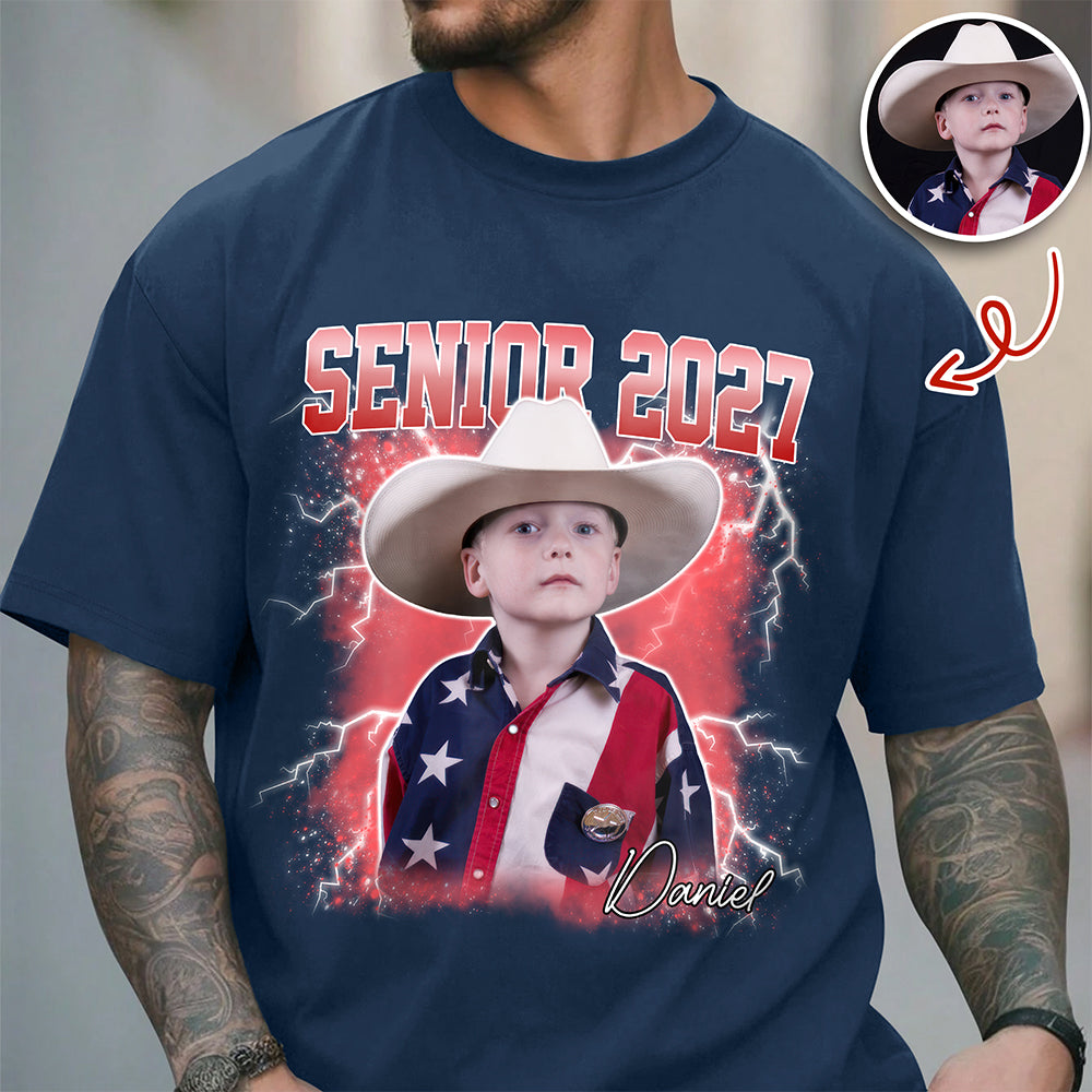 Personalized Senior 2027 Photo Comfort Shirt Last First Day School Gift CH07 180286