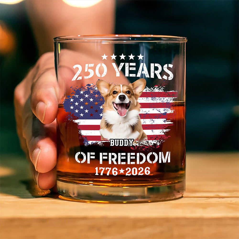 Custom Dog Photo Celebrate 250 Years of America Whiskey Glass CH07 899676
