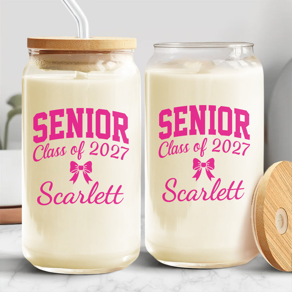 Personalized Name Senior - Class of 2027 Glass Can With Lid HA75 919104