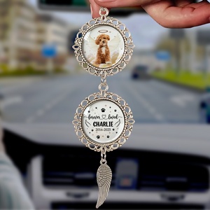 Custom Photo Memorial Forever Loved Dog Cat Pet Car Hanging Ornament With Charm HA75 891956