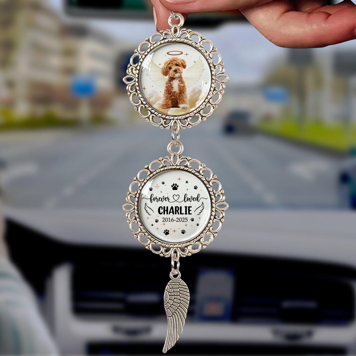 Custom Photo Memorial Forever Loved Dog Cat Pet Car Hanging Ornament With Charm HA75 891956