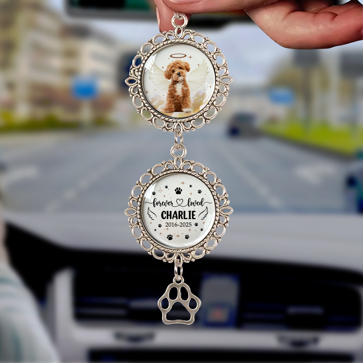 Custom Photo Memorial Forever Loved Dog Cat Pet Car Hanging Ornament With Charm HA75 891956