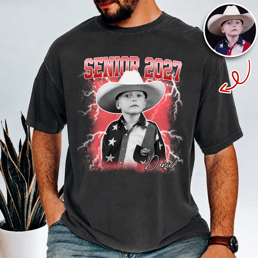 Personalized Senior 2027 Photo Comfort Shirt Last First Day School Gift CH07 180286