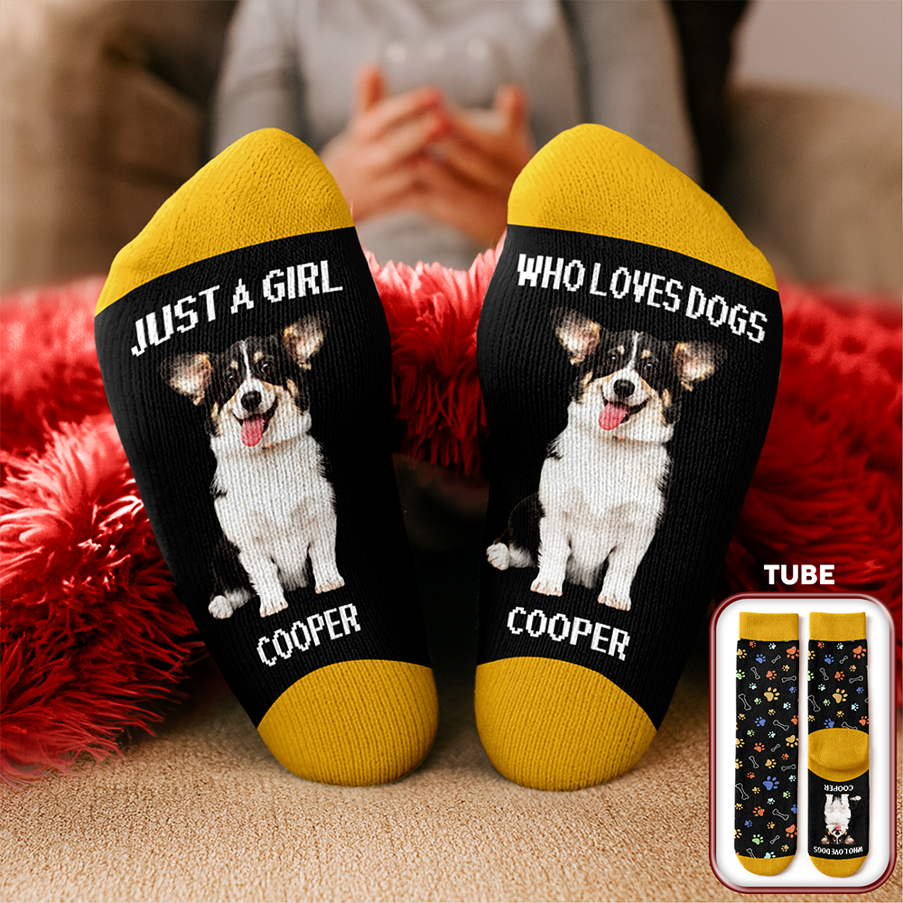 Custom Photo Just A Girl Who Loves Dogs Crew Socks HA75 897130