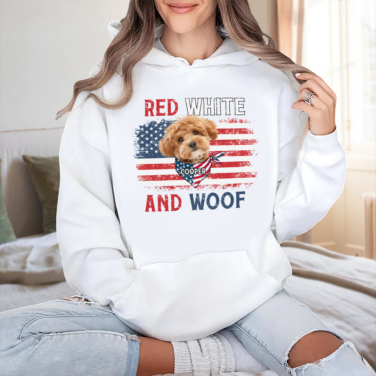 Custom Dog Photo Red White And Woof Shirt For 4th Of July CH07 896096