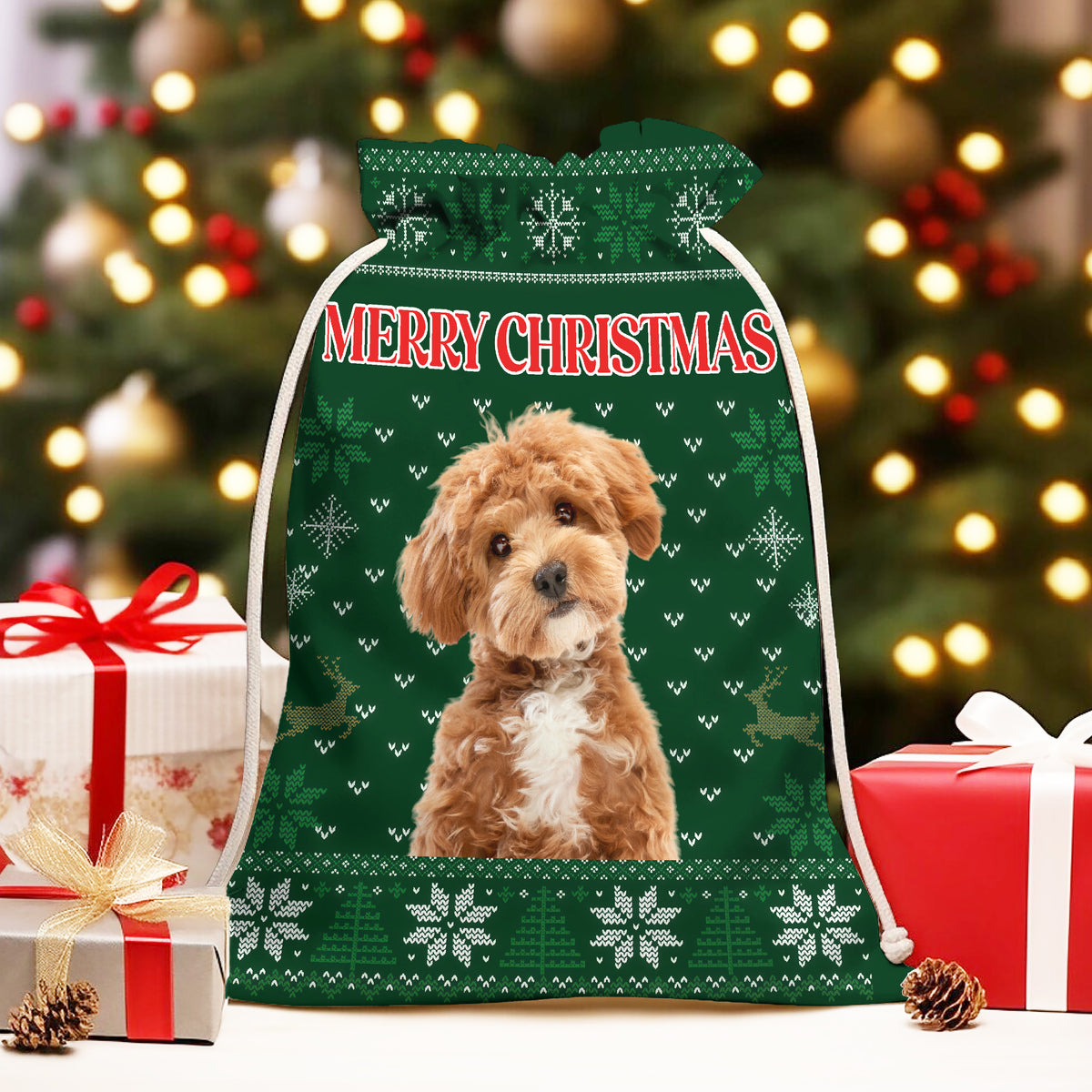 Custom Dog Photo Merry Christmas Gift Bag For Your Dog TH10 896997