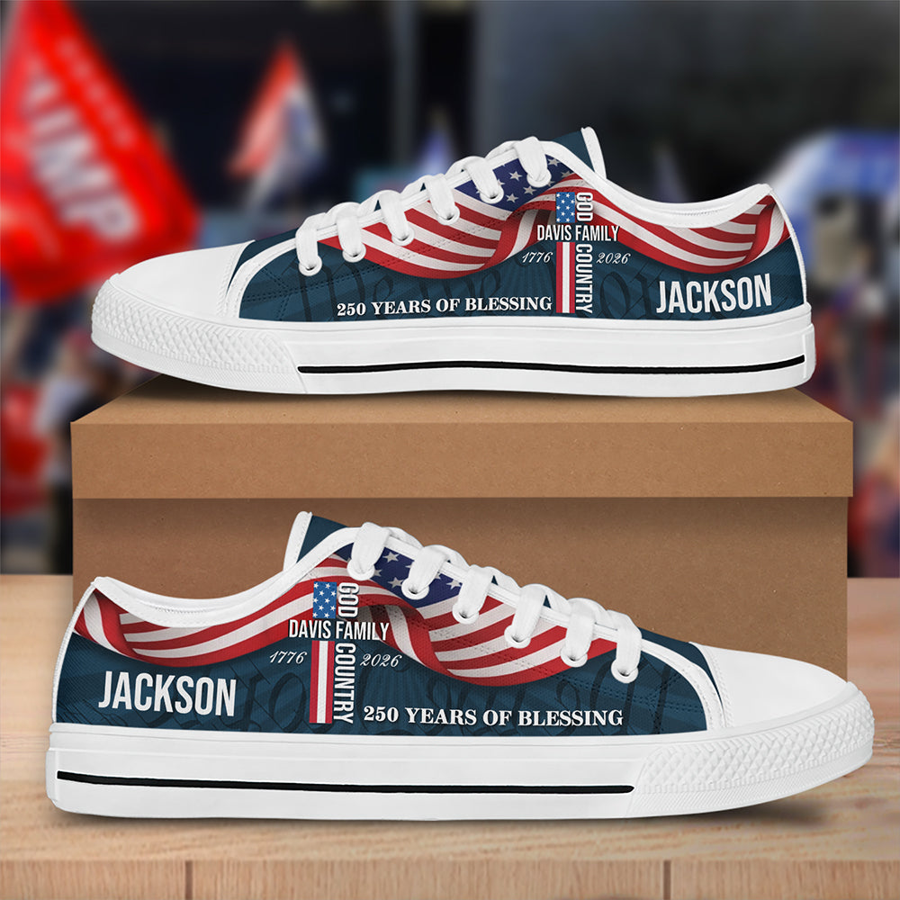 Custom Family Name 250 Years of Blessing 1776–2026 Canvas Shoes - Personalized Patriotic Gift for Family HO82 902076
