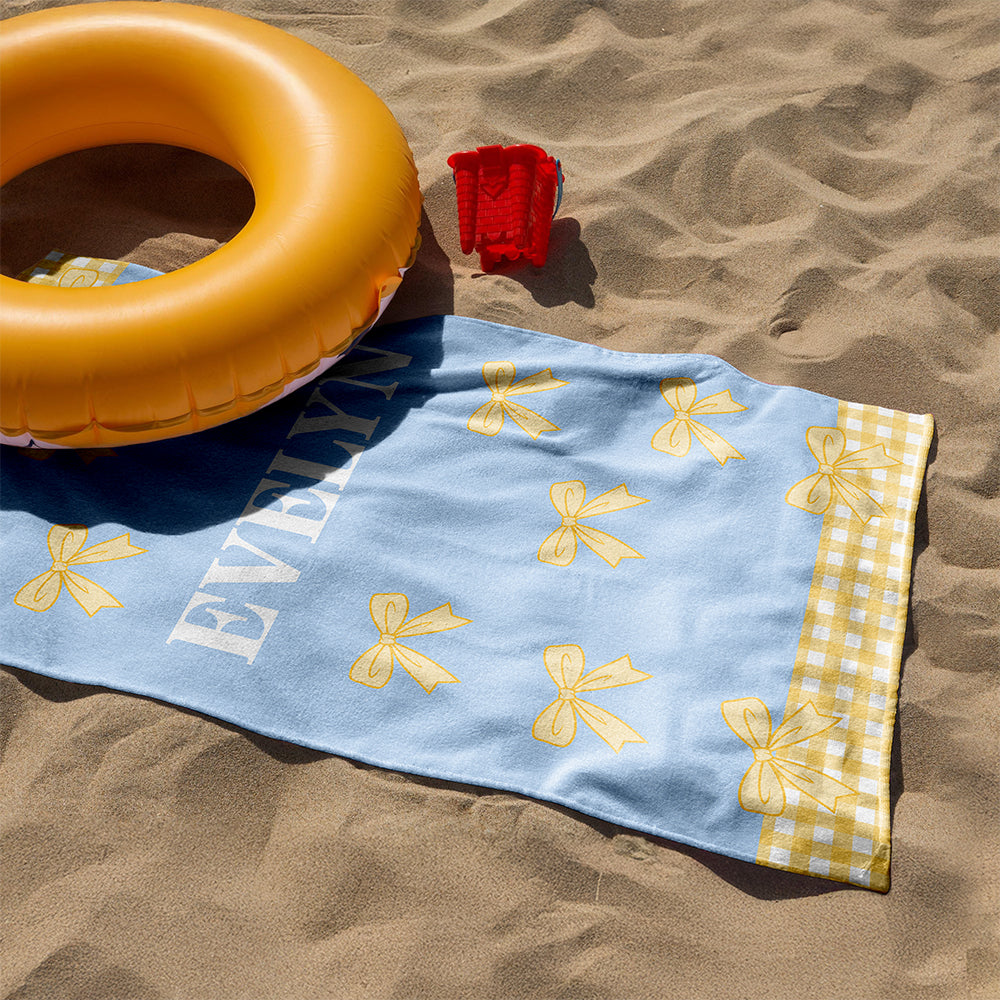 Custom Name Bows and Gingham Border Beach Towel - Personalized Summer Gift for Girls LM32 899663