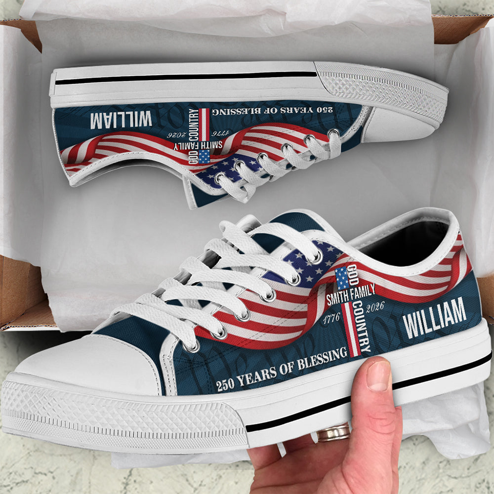 Custom Family Name 250 Years of Blessing 1776–2026 Canvas Shoes - Personalized Patriotic Gift for Family HO82 902076