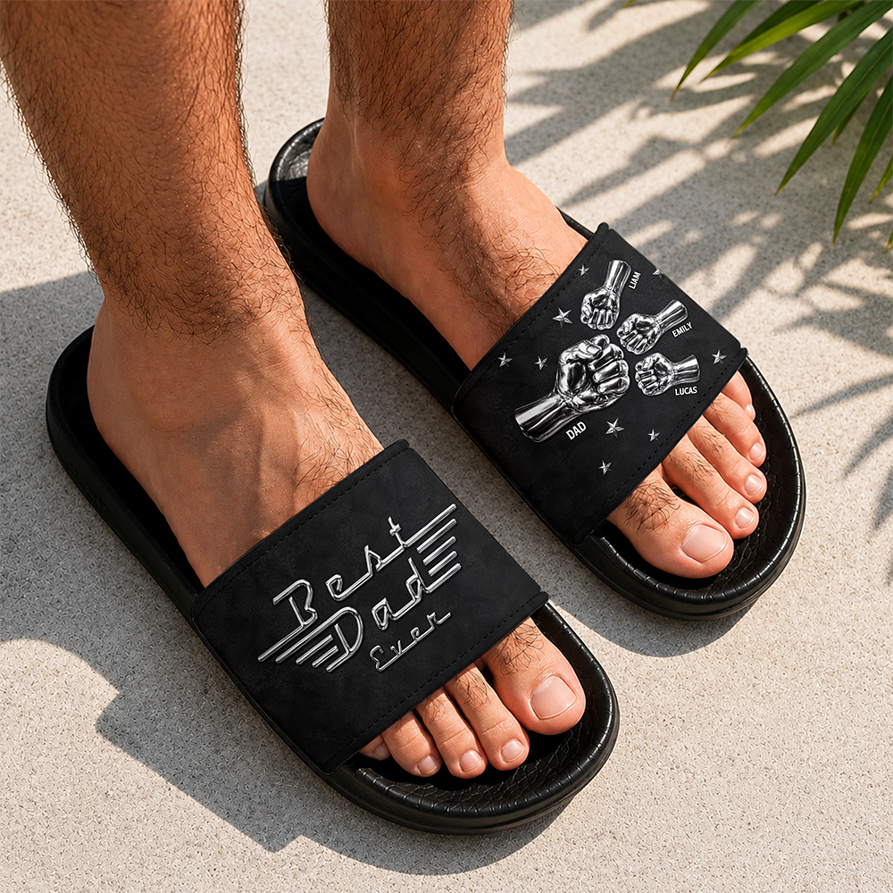 Custom Name Best Dad Ever With Fist Bumps Slide Sandals - Personalized Father’s Day Gift HO82 902700