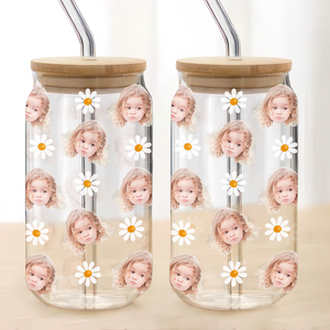 Custom Face Photo With Icon Family Glass Can With Lid TH10 894265