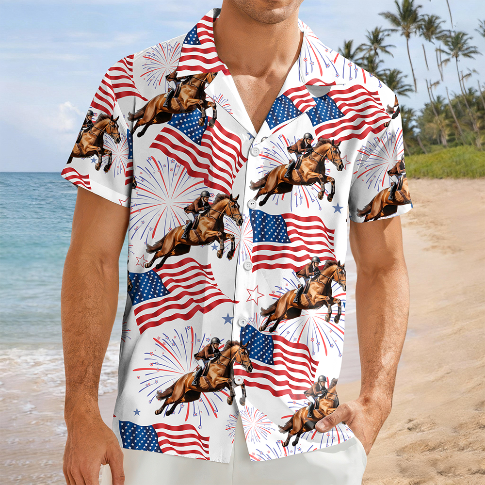 Custom Horse Photo American Flag 250th Anniversary Patriotic Hawaii Shirt TH10 898837