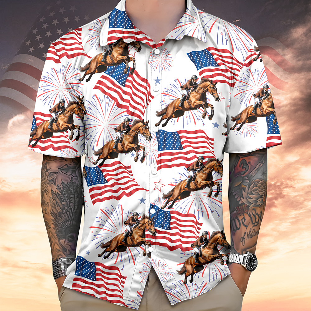 Custom Horse Photo American Flag 250th Anniversary Patriotic Hawaii Shirt TH10 898837