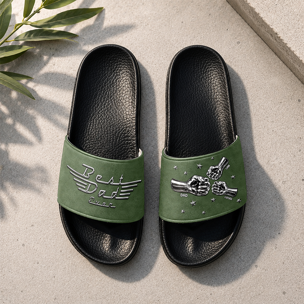 Custom Name Best Dad Ever With Fist Bumps Slide Sandals - Personalized Father’s Day Gift HO82 902700
