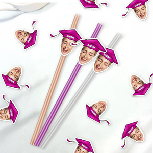 Custom Funny Face Class of 2025 Colorful Straws Graduation Decoration HA75 892232