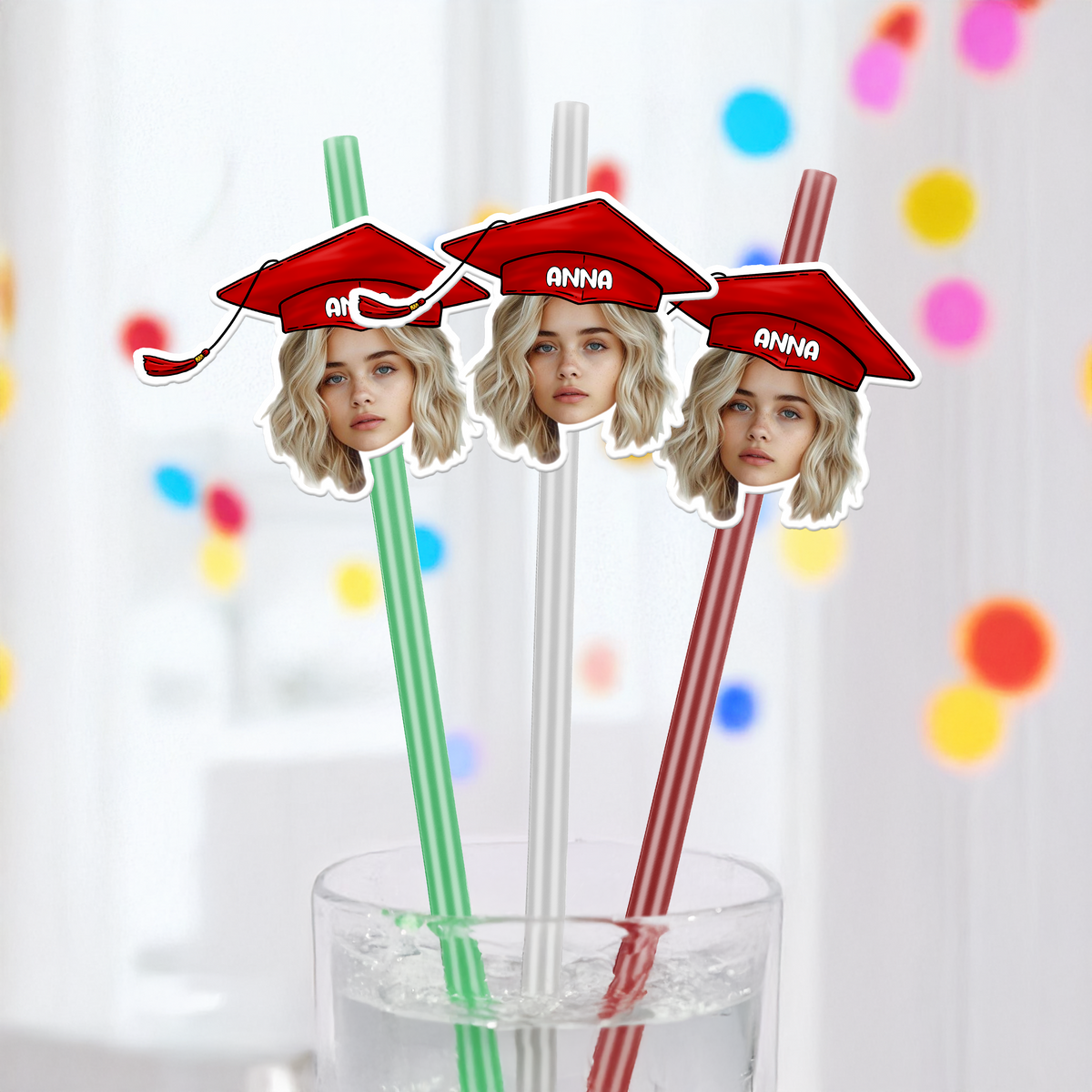 Custom Funny Face Class of 2025 Colorful Straws Graduation Decoration HA75 892232