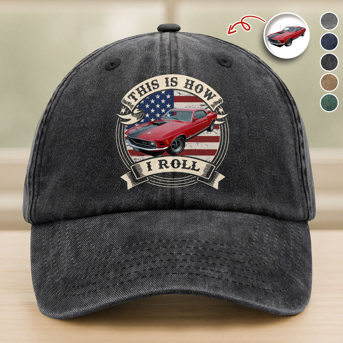 This Is How I Roll - Custom Car Photo Route 66 Vintage Washed Denim Baseball Cap CH07 896426