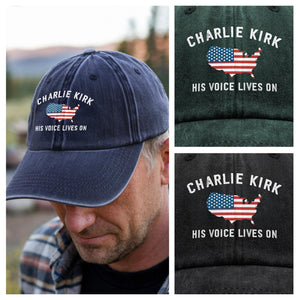 Charlie Kirk - His Voice Lives On Washed Denim Baseball Cap LM32 65459