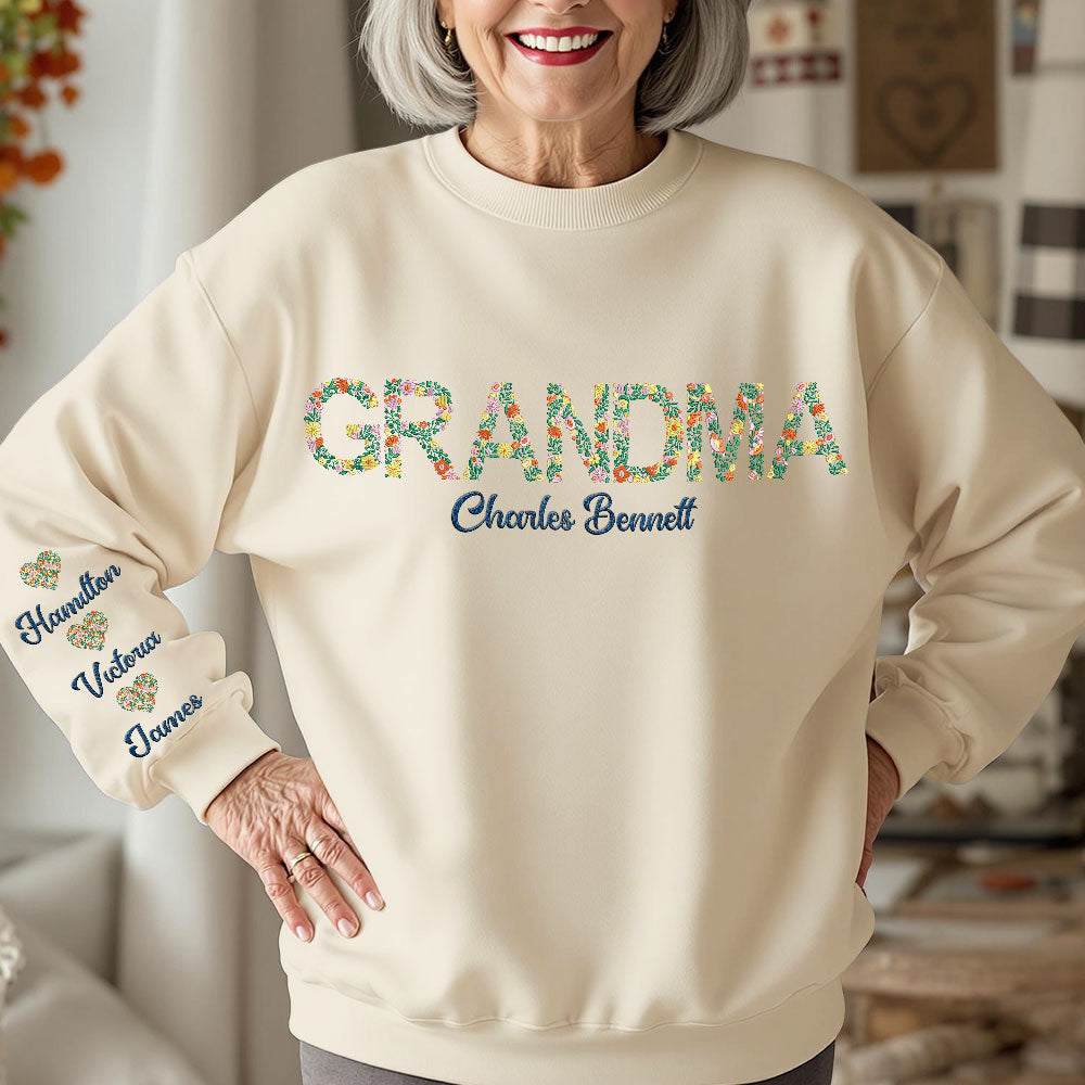 Personalized Mom Flower To My World Sleeve Embroidered Sweatshirt LM32 893113