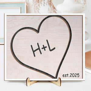 Personalized Custom Couple Name On Heart 2-Layered Wooden Plaque With Stand Valentine's Day TH10 896985