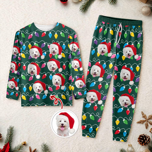 Custom Photo Dog With Colorful Christmas Lights Sleepwear HO82 900028