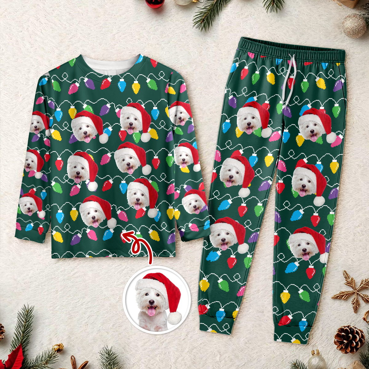 Custom Photo Dog With Colorful Christmas Lights Sleepwear HO82 900028