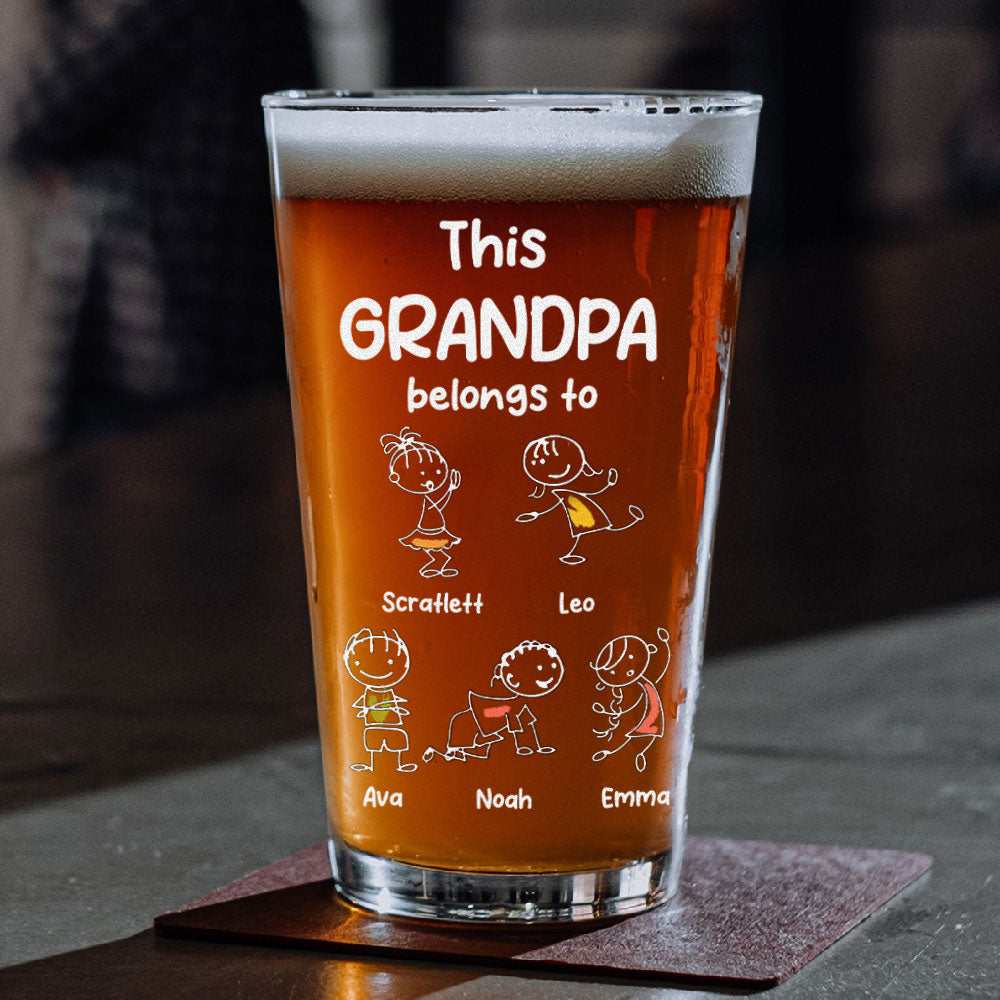 Personalized This Grandpa Belongs To Grandchildren Print Beer Glass HA75 892212