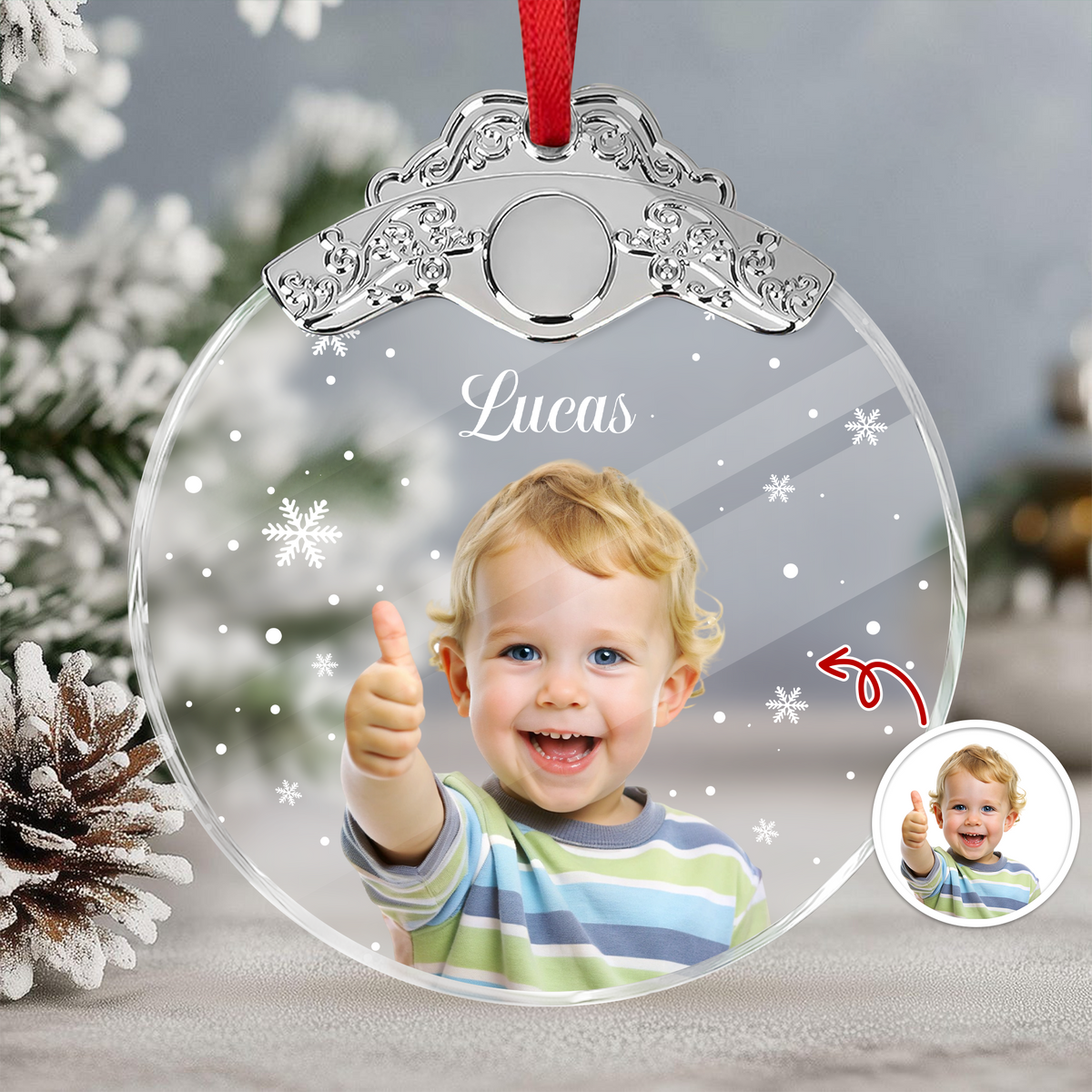 Custom Photo Kid Metal Glass Ornament For Christmas HA75 897166