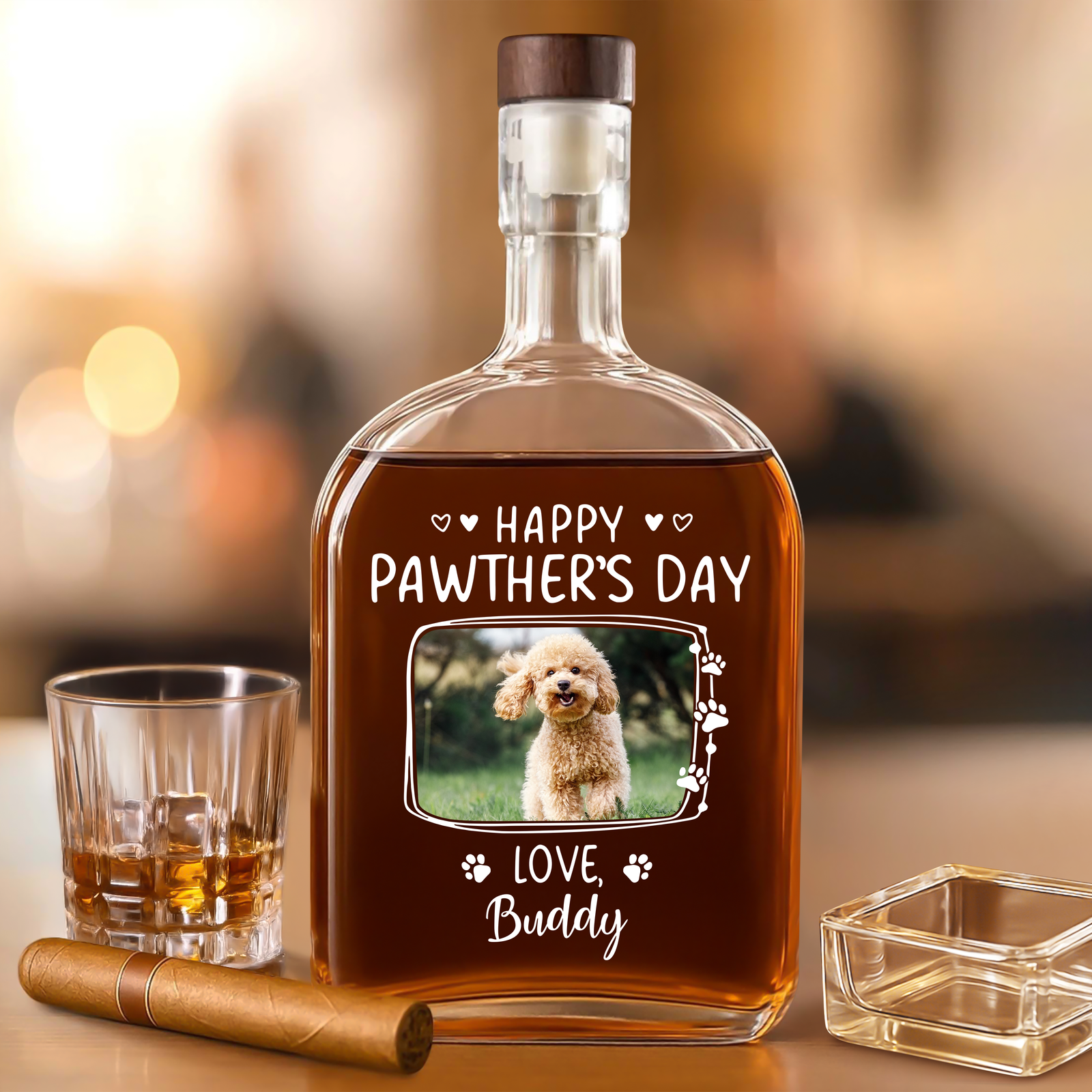 Custom Dog Cat Photo Happy Pawther’s Day Whiskey Bottle HA75 892534