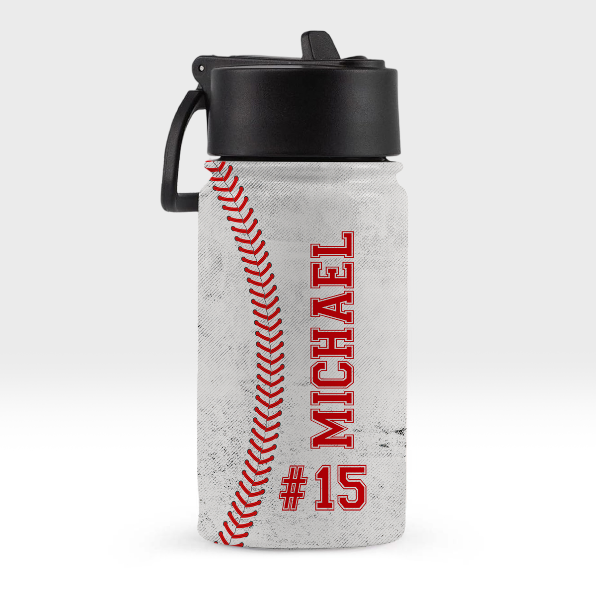 Custom Name And Number Baseball Kid Water Bottle With Straw HA75 892586