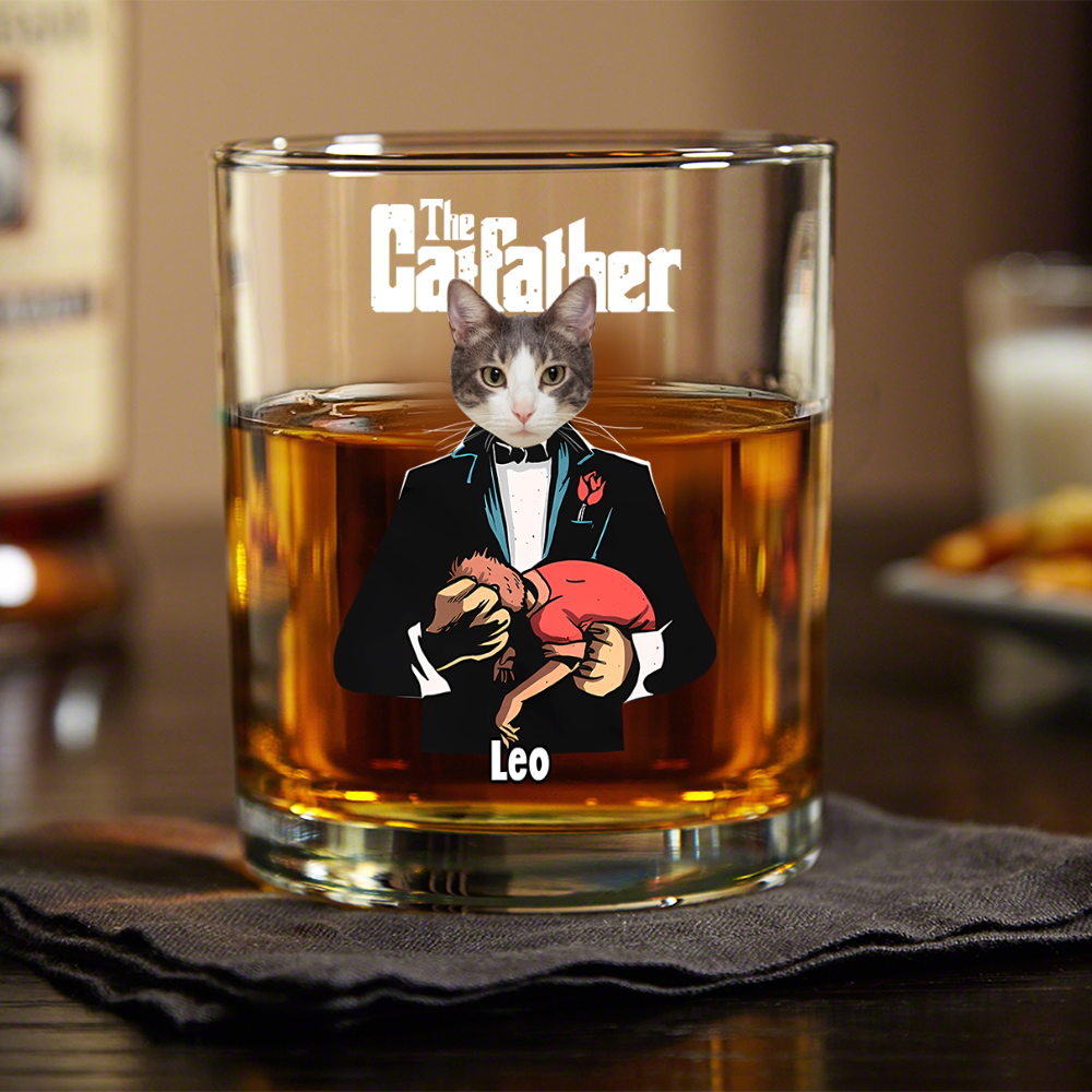 Custom Cat Face Photo The Catfather Whiskey Glass Personalized Gift For Dad HO82 893860
