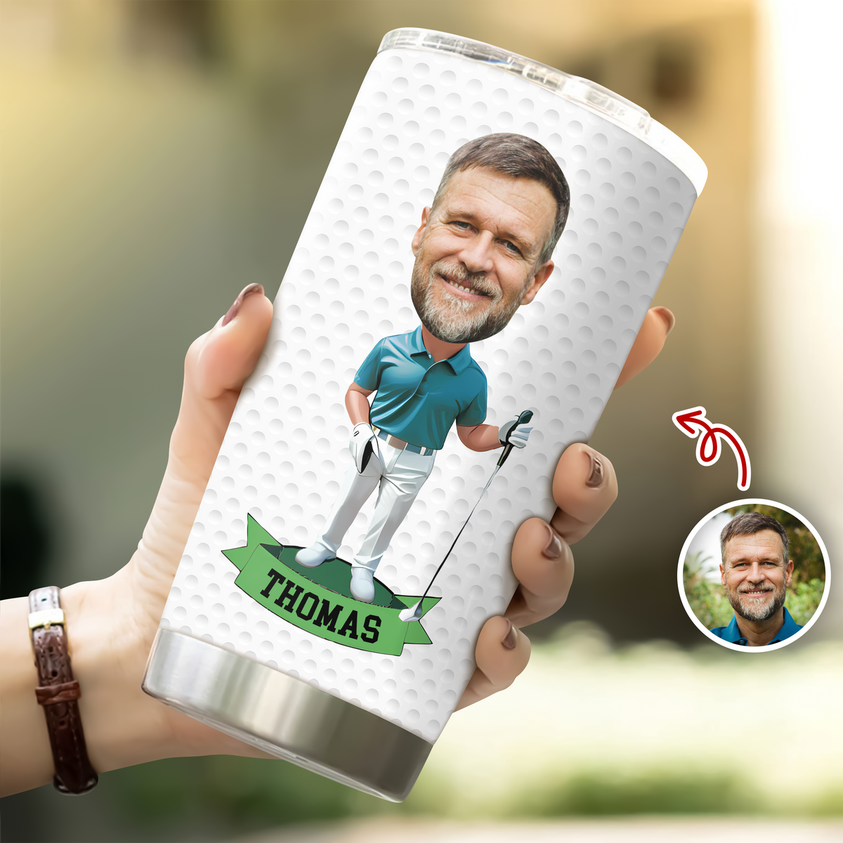Custom Face Photo Tumbler With Golf Ball Texture TH10 898129