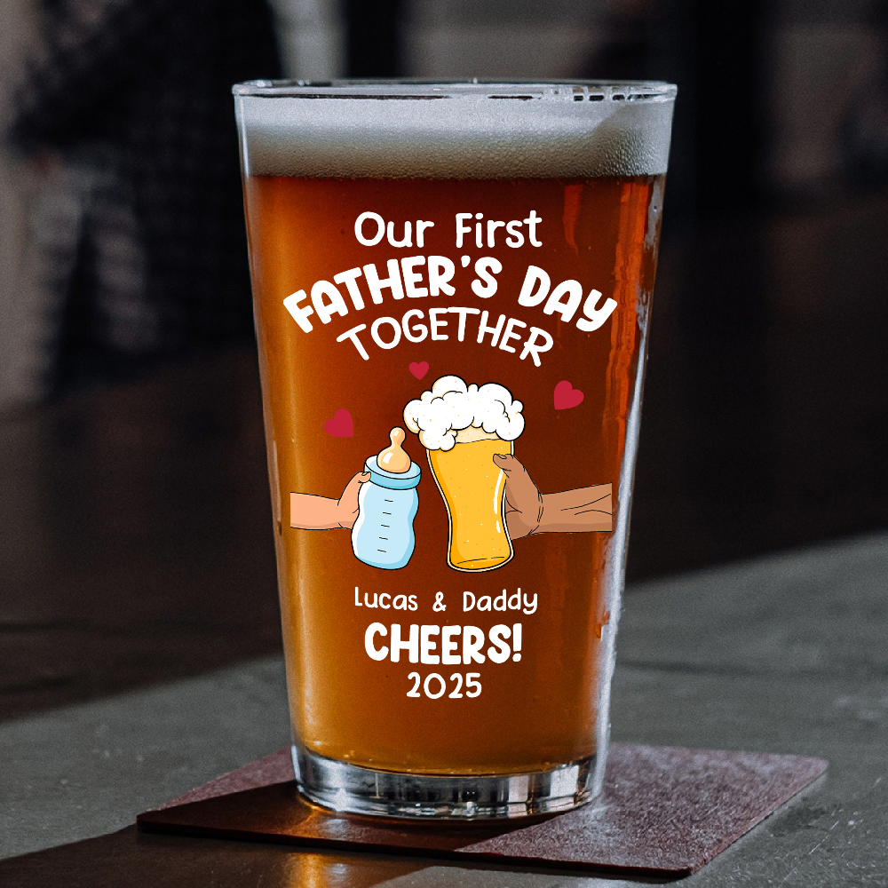 Personalized Funny Our First Fathers Day Beer Glass LM32 893663