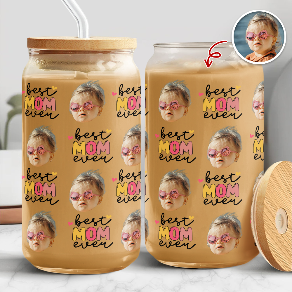 Custom Photo Best Mom Ever Glass Can With Lid Gift For Mom TH10 898789
