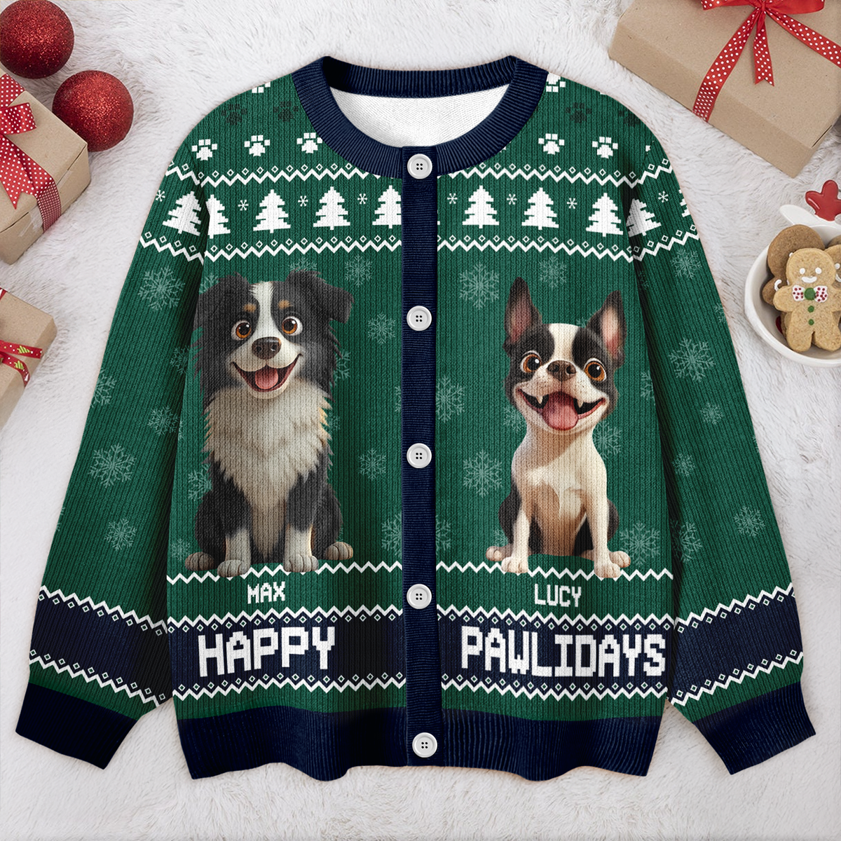 Personalized Happy Pawlidays Christmas Ugly Cardigan For Dog Lover TH10 896347