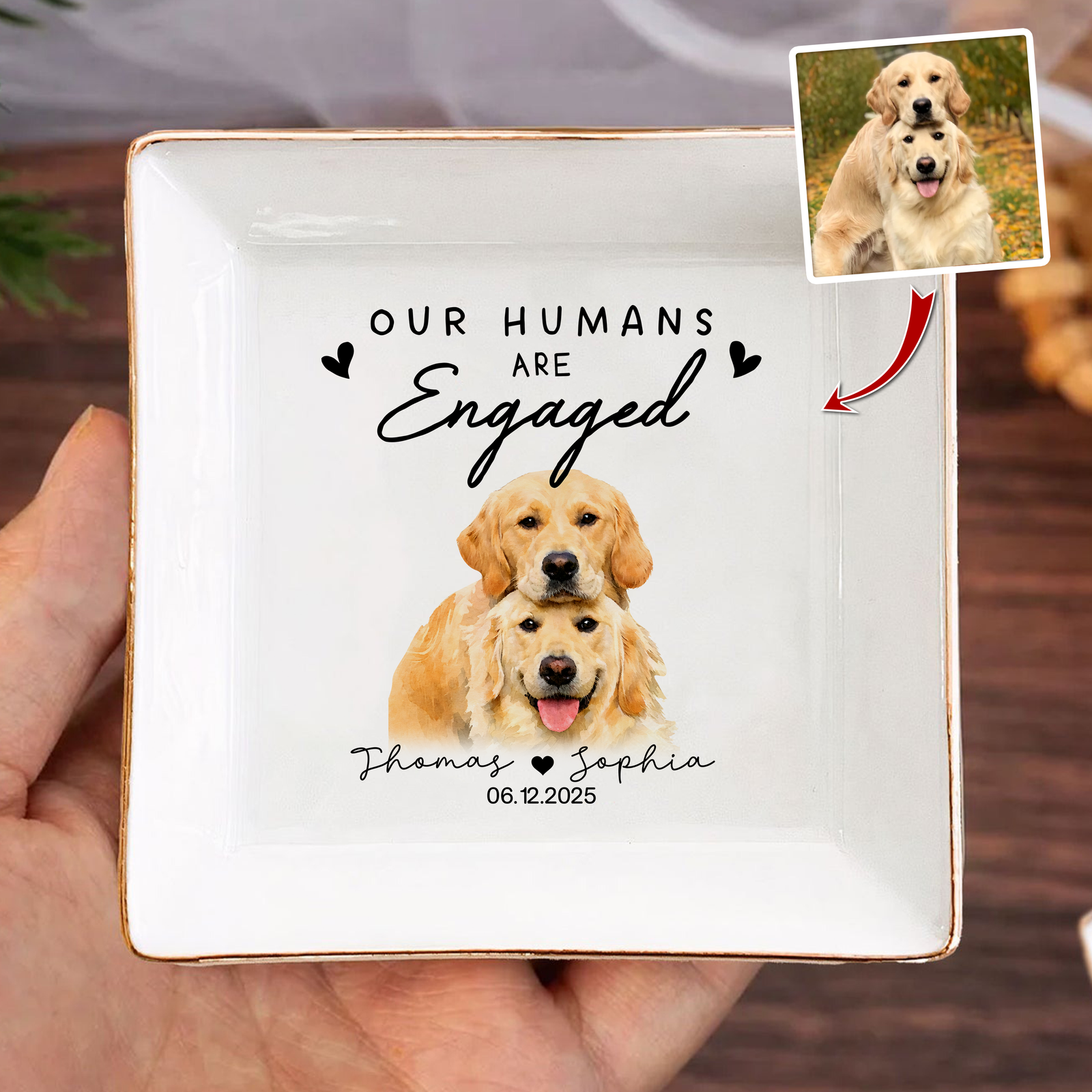 Custom Photo Our Humans Are Engaged Ring Dish Engagement Gift For Dog Lover HO82 901096
