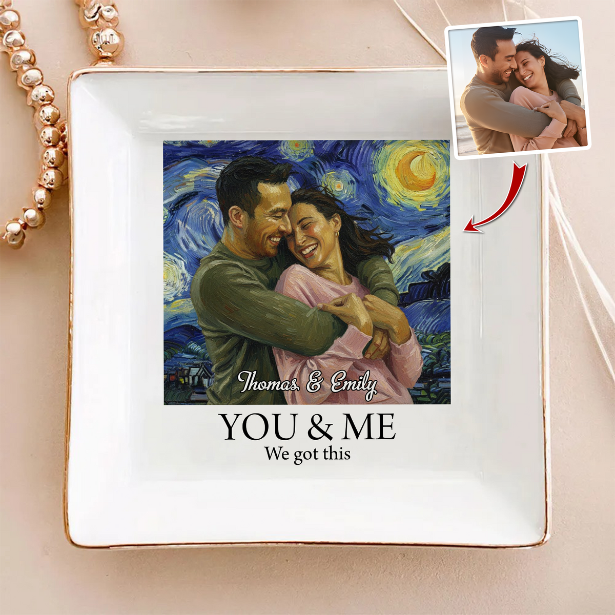 Custom Photo Van Gogh Style Art Ring Dish Valentine's Day Gift For Couple HO82 901112