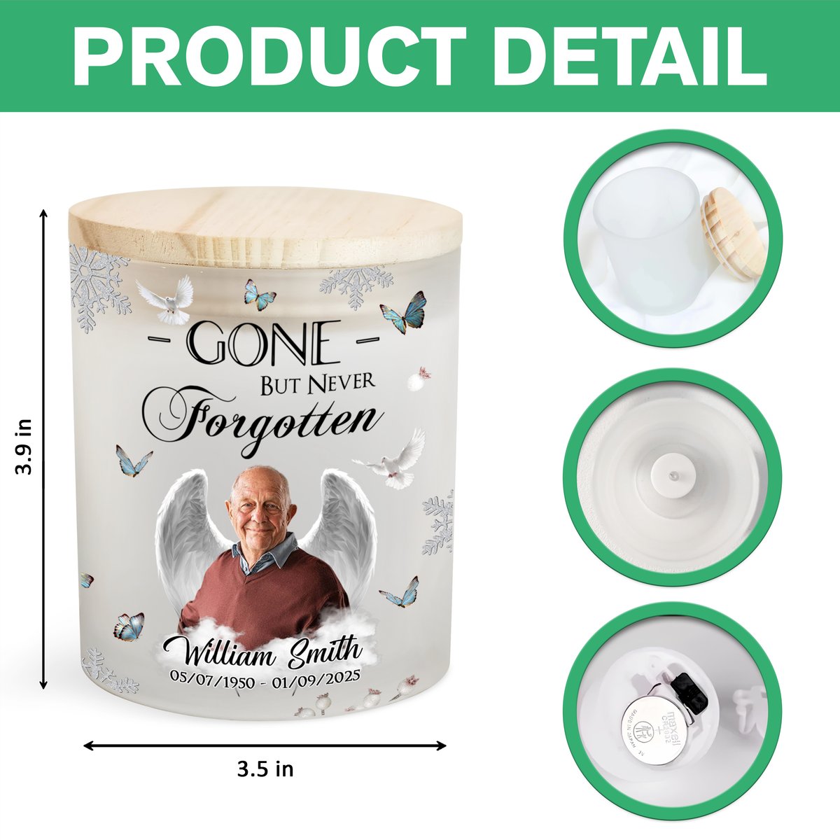 Custom Photo Gone But Never Forgotten Memorial Glass Jar With LED Candle LM32 893501