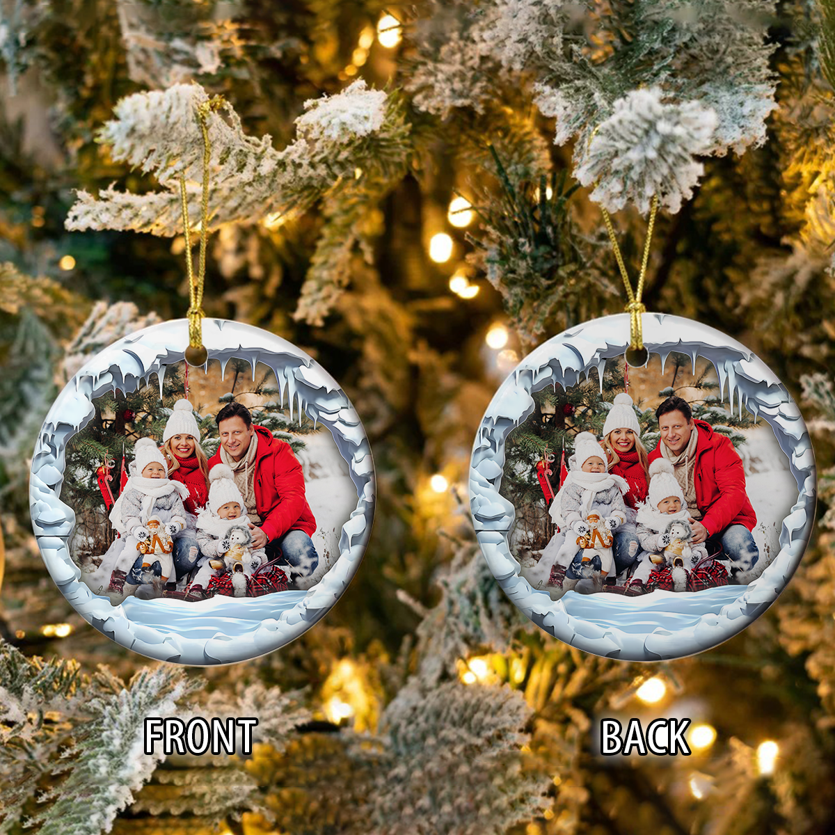 Custom Family Photo Christmas Ceramic Ornament HA75 897548